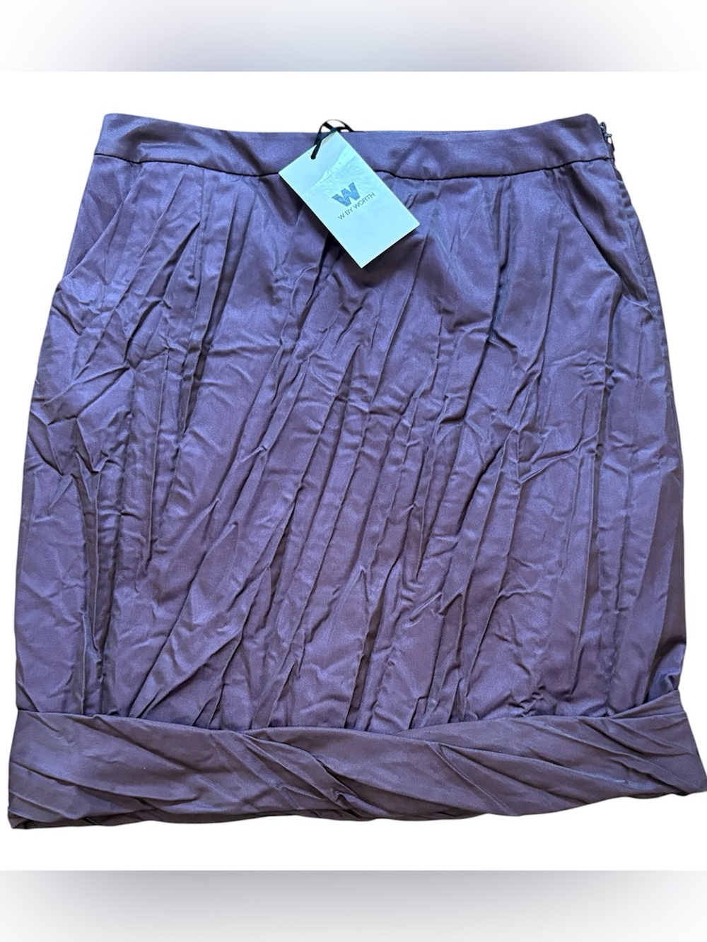 NWT, W By Worth, Purple Satin-Like Pleated Bubble Skirt, Women’s Size 2